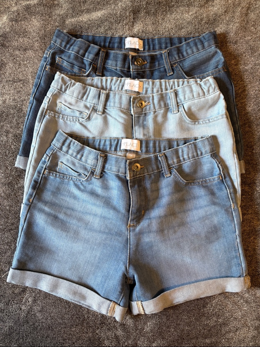 3-Pack Children’s Place Denim Cuffed Shorts - Light, Medium & Dark Blue
